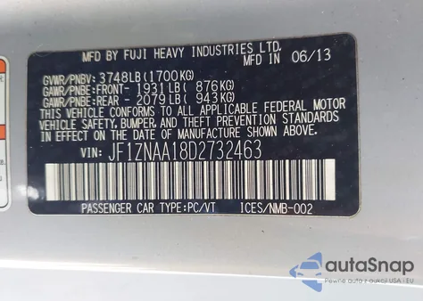 2013 Scion Fr-S 10 Series from USA, damaged, VIN JF1ZNAA18D2732463